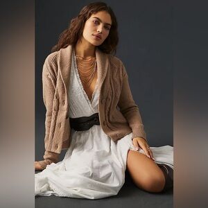 Pilcro Anthropologie Cropped and Collared Cable Knit Cardigan Sweater